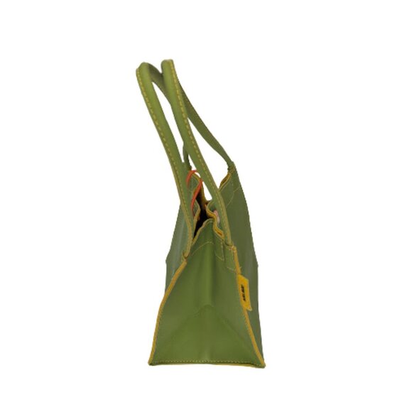 Mod Minimalist Vinyl Tote Bag Alan Stuart New York Green Structured Shoulder Bag - Picture 2 of 11